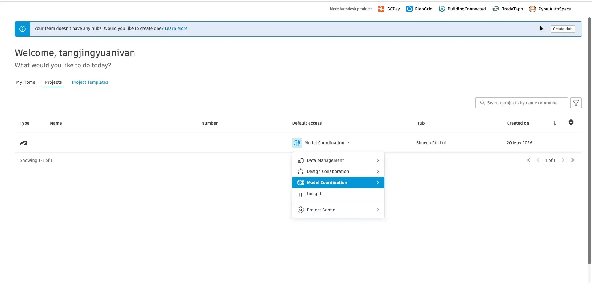 Forma module toggle showing Data Management, Design Collaboration, Model Coordination, Insight, and Project Admin options