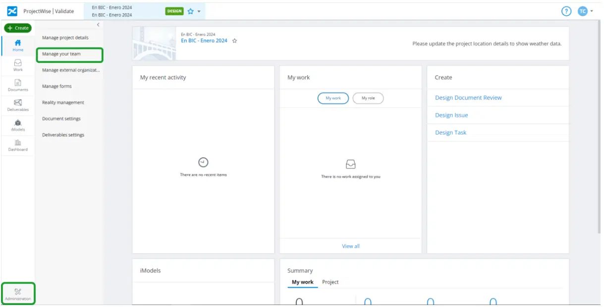BIM CDE dashboard