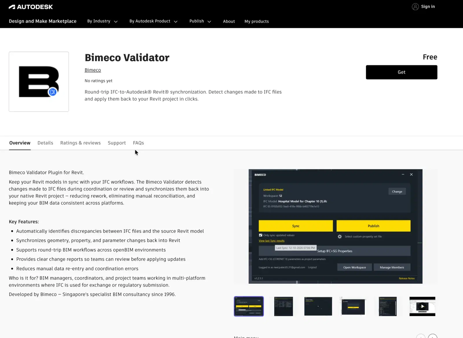 Bimeco Validator on the Autodesk Marketplace: free plugin for round-trip IFC-to-Revit synchronization