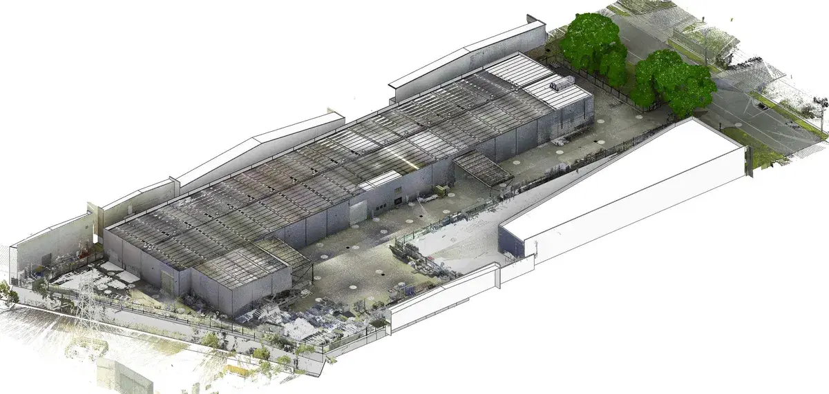 Point cloud scan of an industrial facility used as the basis for a BIM as-built model.