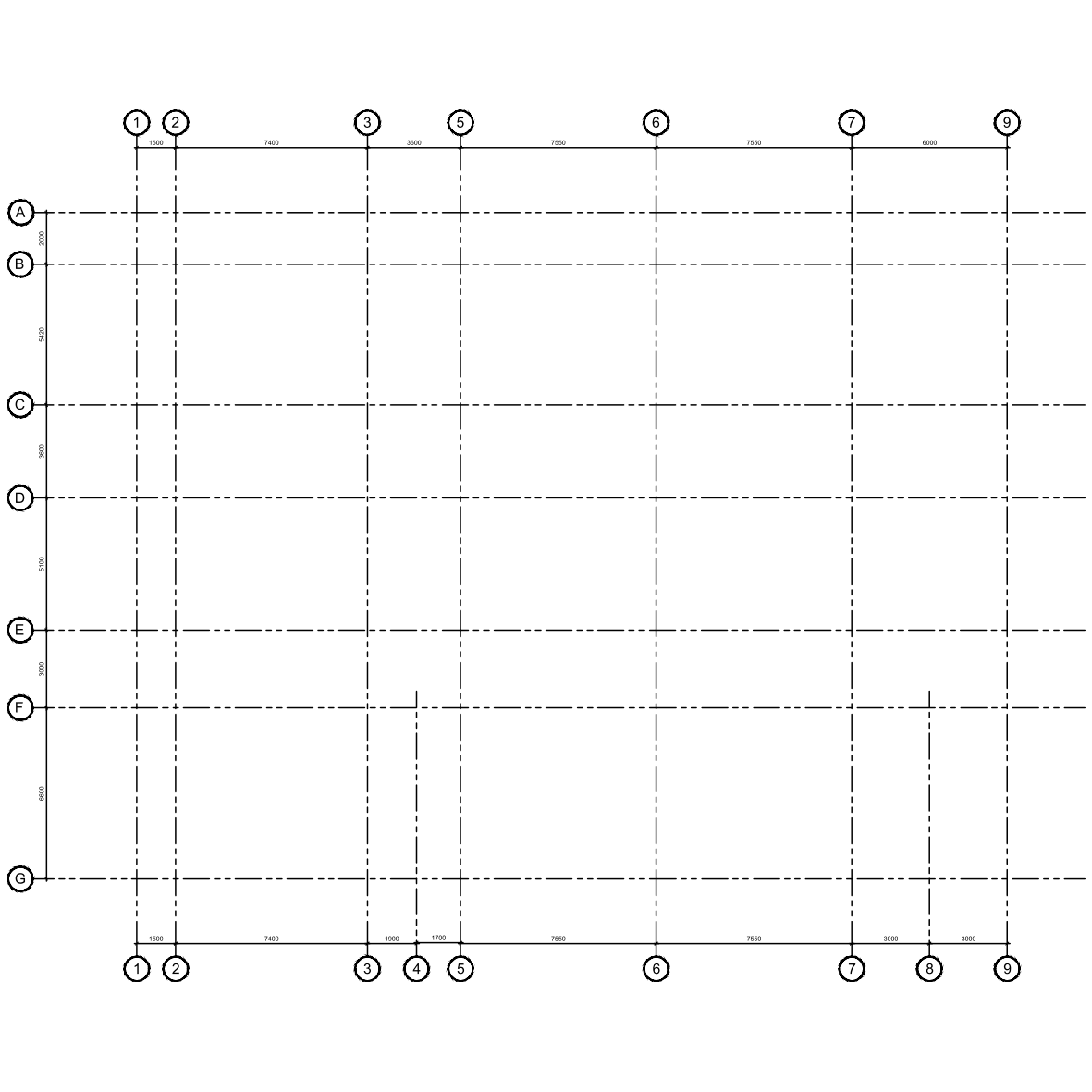 2D CAD floor plan layout with dimensions and room labels