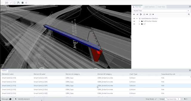 Clash detection results on a federated infrastructure model in ProjectWise