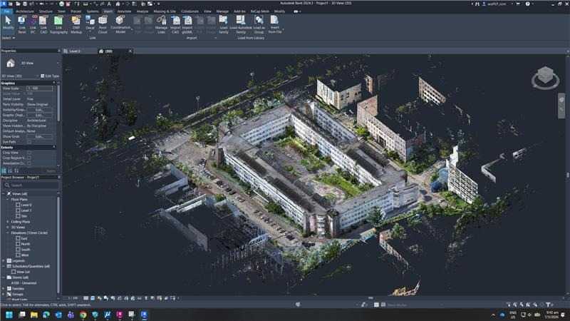 Institutional campus scan-to-BIM model in Revit